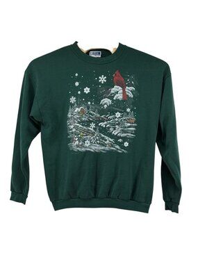 Endless Designs Christmas Sweatshirt Winter Nature Green X-Large 90s Vtg READ